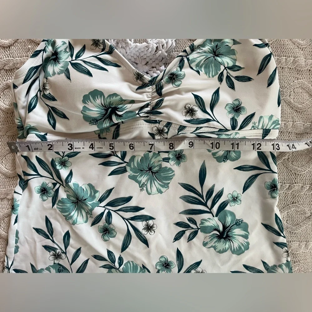 Ambrielle brand White & green Floral Tankini with knit braided straps size S - Picture 12 of 13